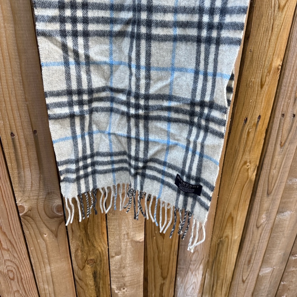 Burberry Blue and Gray Checkered Cashmere Scarf - Picture 3 of 5